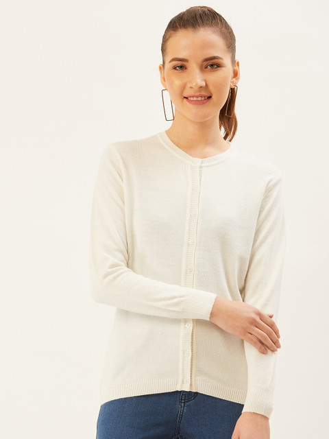 

Monte Carlo Women Off-White Solid Cardigan