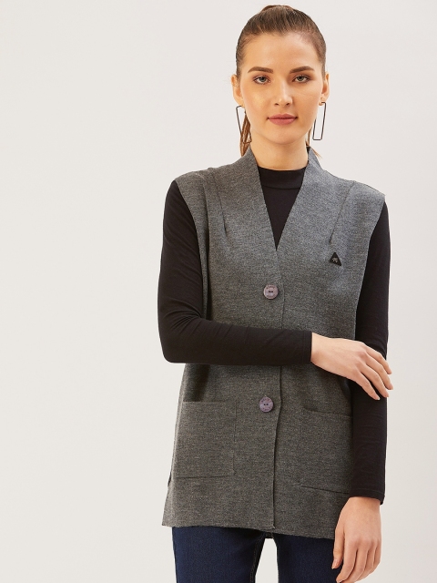 

Monte Carlo Women Charcoal Grey Woollen Solid Cardigan