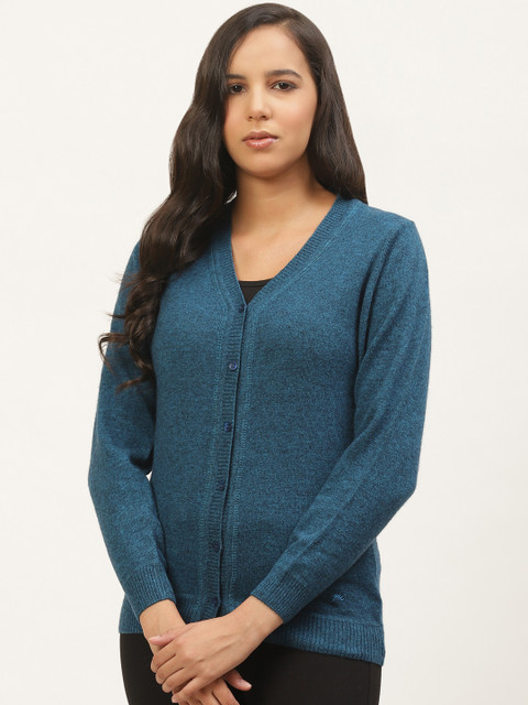 

Monte Carlo Women Teal Blue Solid Cardigan Sweater