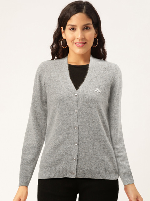 

Monte Carlo Women Grey Solid Fuzzy Cardigan Sweater