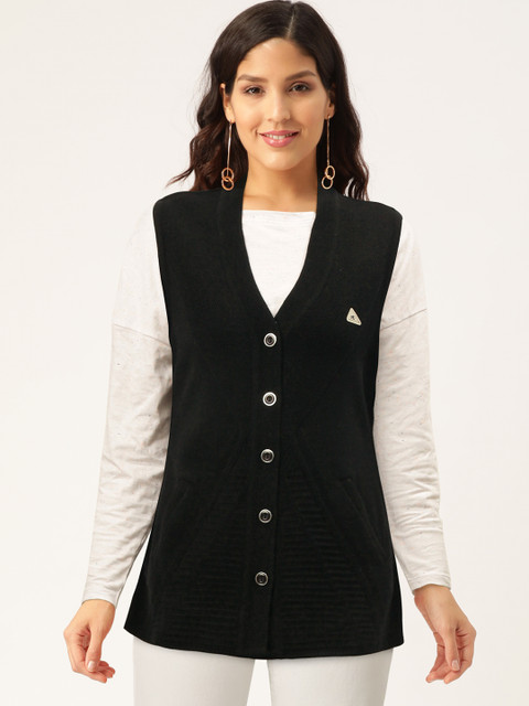 

Monte Carlo Women Black Self-Design Longline Acrylic Cardigan
