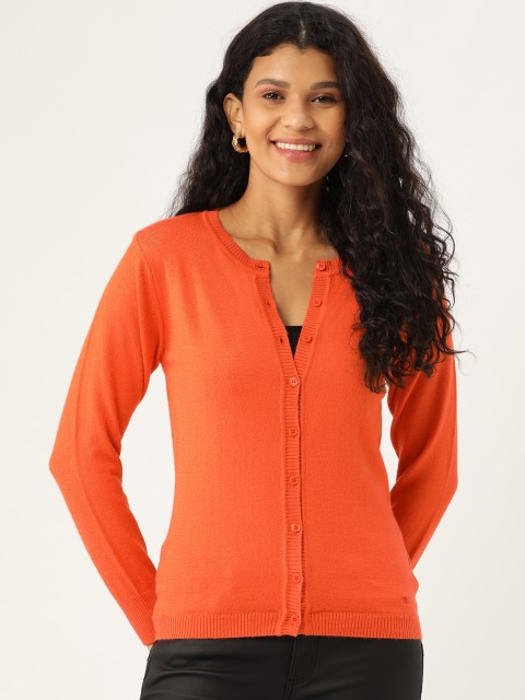 

Monte Carlo Women Coral Orange Solid Cardigan Sweater