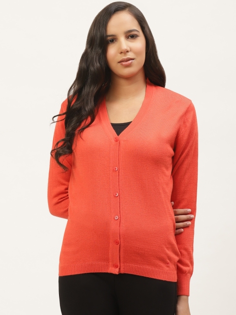 

Monte Carlo Women Coral Orange Solid Cardigan Sweater