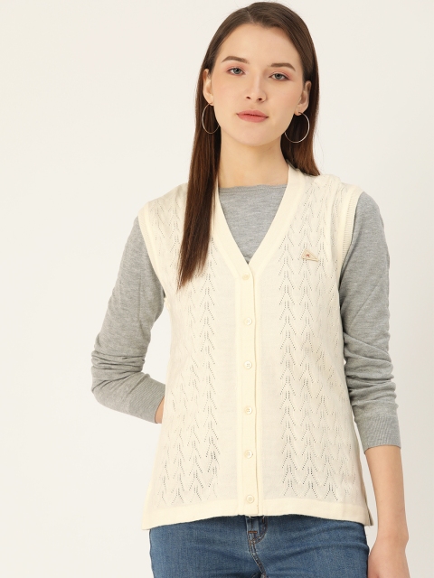 

Monte Carlo Women Off-White Self Design Cardigan