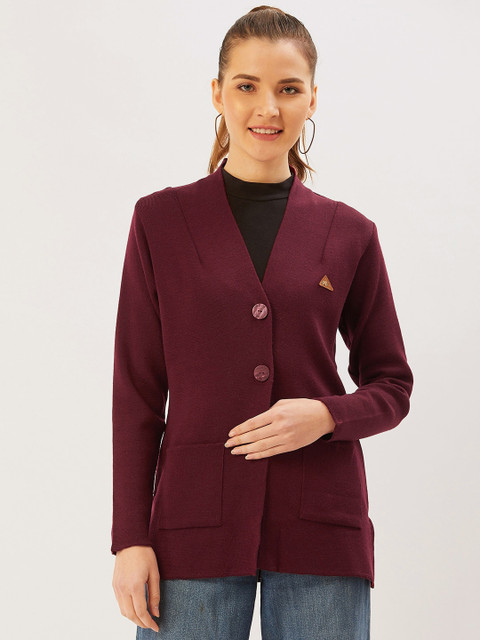 

Monte Carlo Women Maroon Solid Cardigan