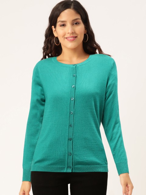 

Monte Carlo Women Teal Green Solid Cardigan Sweater