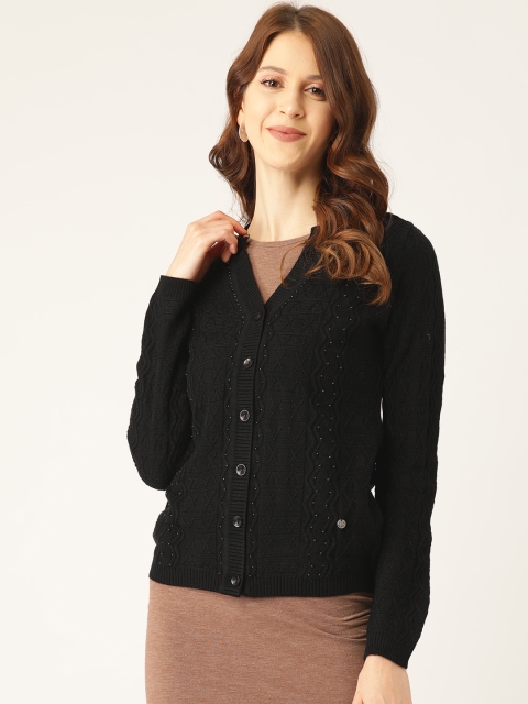 

Monte Carlo Women Black Geometric Self-Design Cardigan Sweater