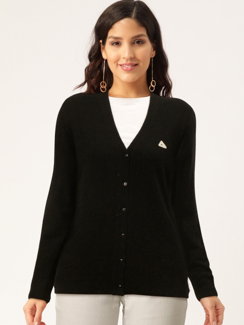 

Monte Carlo Women Black Solid Fuzzy Cardigan Sweater