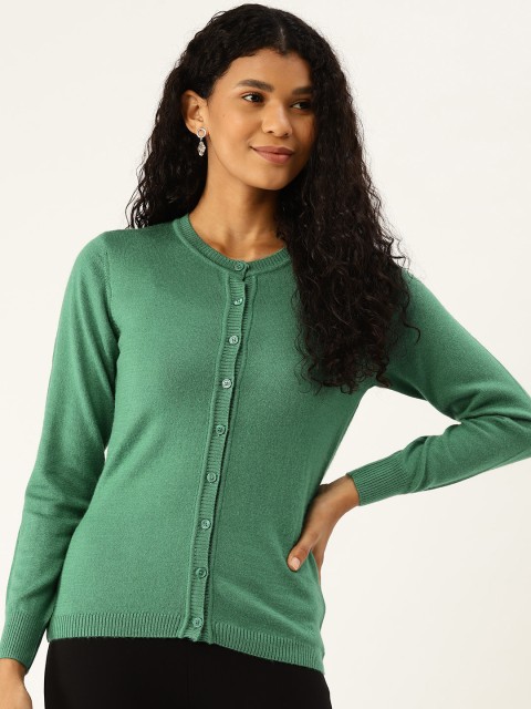 

Monte Carlo Women Green Solid Cardigan Sweater