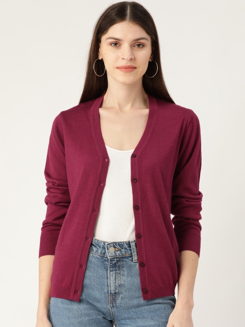 

Monte Carlo Women Burgundy Solid Cardigan