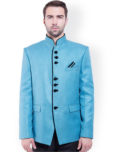 

Wintage Blue Tailored Fit Ethnic Bandhgala Blazer