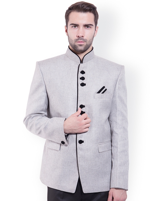 

Wintage Silver-Toned Tailored Fit Ethnic Bandhgala Blazer