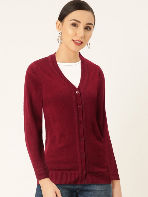

Monte Carlo Women Maroon Solid Cardigan