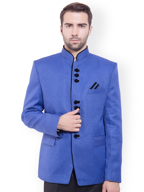 

Wintage Blue Tailored Fit Ethnic Bandhgala Blazer