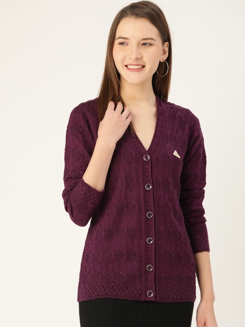 

Monte Carlo Women Wine-Coloured Self Design Cardigan, Purple