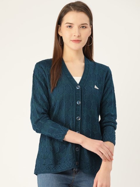 

Monte Carlo Women Teal Blue Self Design Cardigan