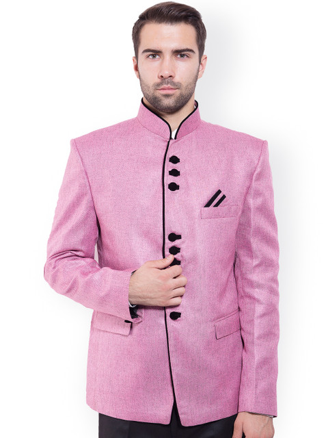

Wintage Pink Tailored Fit Ethnic Bandhgala Blazer