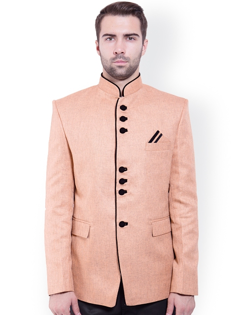 

Wintage Peach-Coloured Tailored Fit Ethnic Bandhgala Blazer