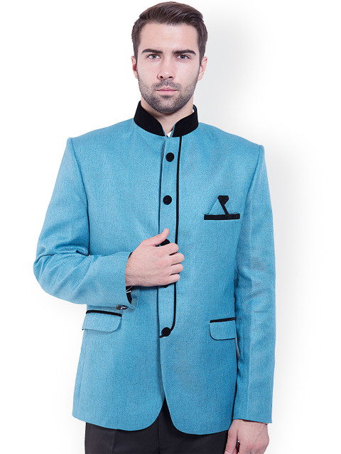 

Wintage Blue Tailored Fit Ethnic Bandhgala Blazer