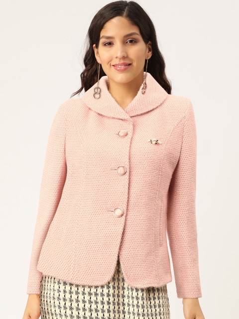 

Monte Carlo Women Pink & Off-White Self-Design Coat
