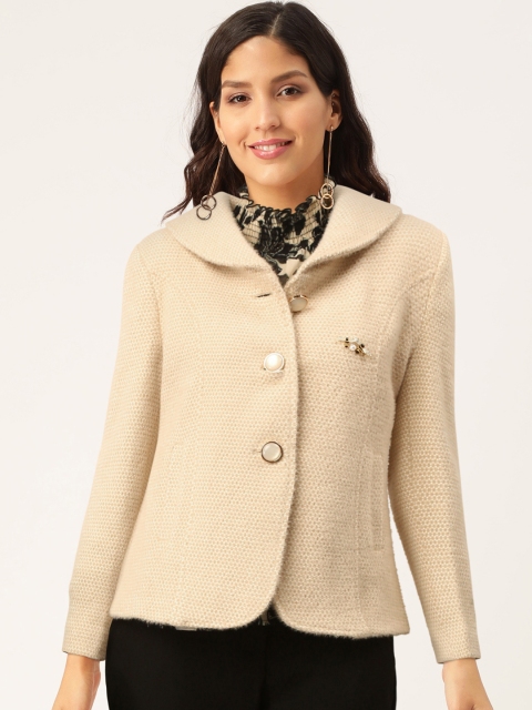 

Monte Carlo Women Beige & Off-White Self-Design Coat