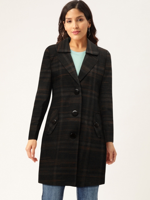 

Monte Carlo Women Black and Charcoal Grey Checked Trench Coat