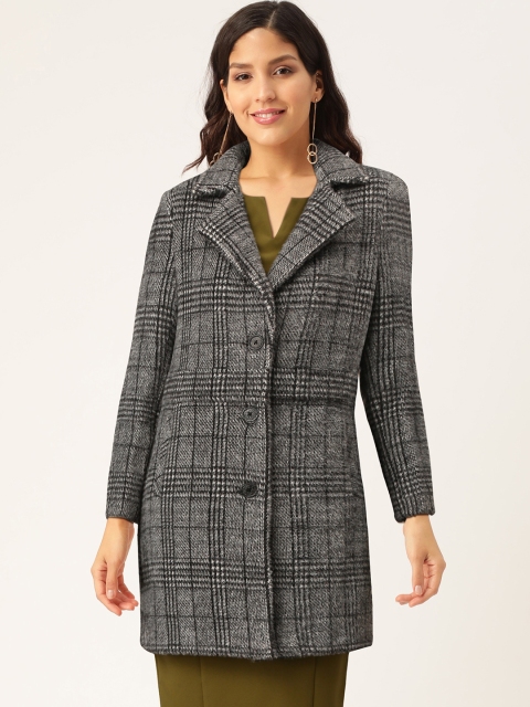 

Monte Carlo Women Black & Grey Checked Longline Overcoat