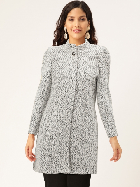 

Monte Carlo Women Grey & White Self-Design Longline Overcoat
