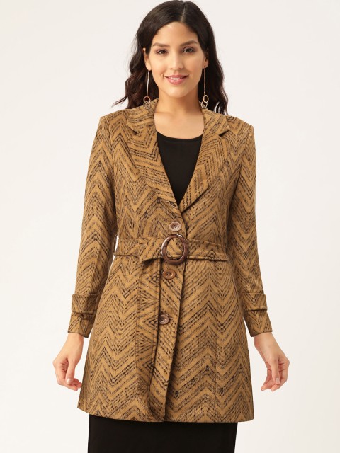 

Monte Carlo Women Brown & Black Chevron Print Longline Trench Coat