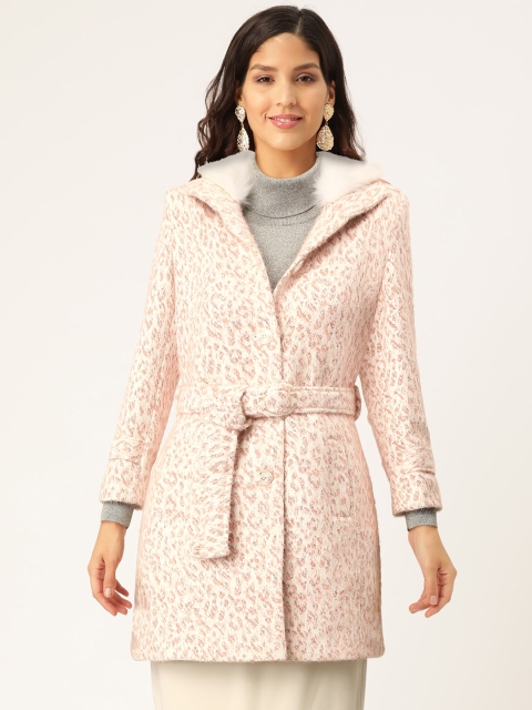 

Monte Carlo Women Off-White & Pink Single-Breasted Animal Patterned Overcoat