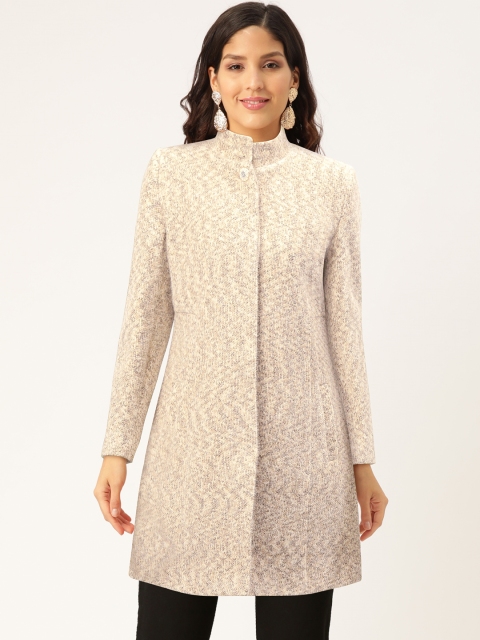 

Monte Carlo Women Beige Self Design Longline Overcoat