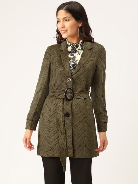 

Monte Carlo Women Olive Green & Black Printed Coat