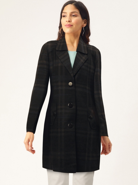 

Monte Carlo Women Black and Blue Checked Longline Overcoat