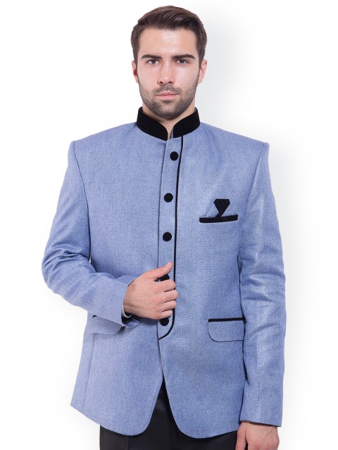 

Wintage Blue Tailored Fit Ethnic Bandhgala Blazer