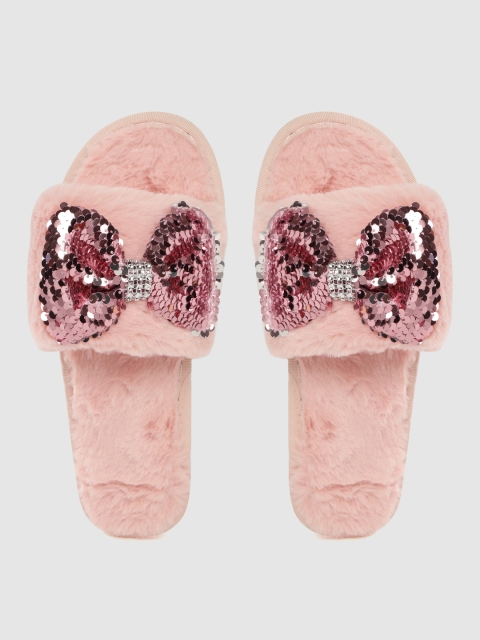 

DressBerry Women Pink & Silver-Toned Flip Sequinned Faux Fur Room Slippers