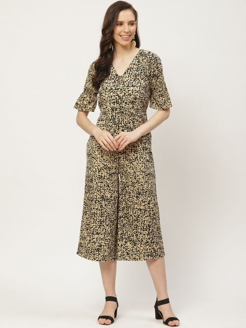 

Cottinfab Women Cream-Coloured & Black Abstract Printed Basic Jumpsuit