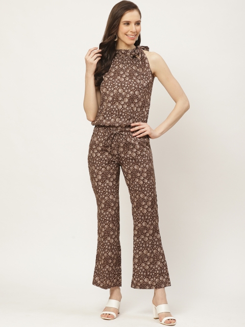 

Cottinfab Women Brown & White Geometric Printed Basic Jumpsuit