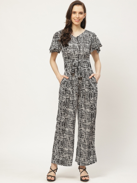 

Cottinfab Women Black & White Geometric Printed Basic Jumpsuit