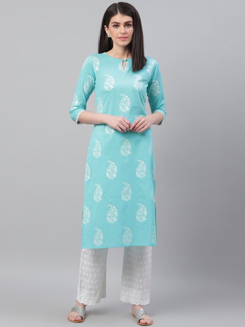 

AHIKA Women Blue & White Printed Straight Kurta