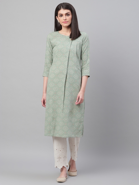 

AHIKA Women Green & Beige Printed Straight Kurta