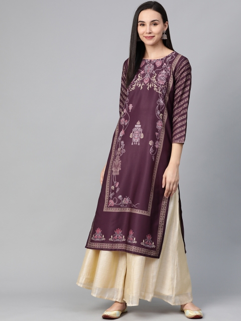 

AHIKA Women Burgundy Printed Straight Kurta