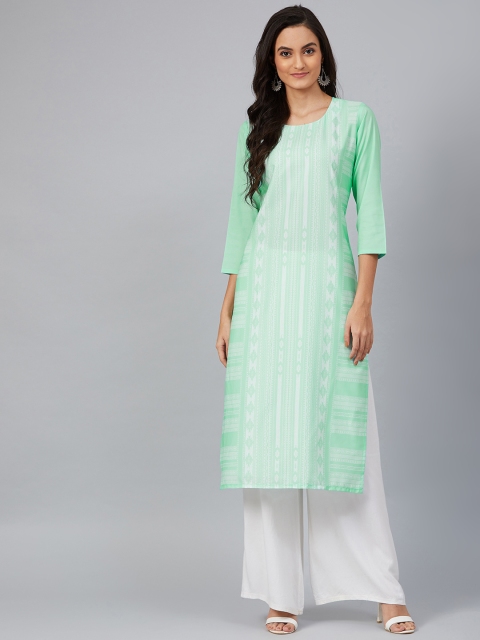 

AHIKA Women Green & White Screen Printed Straight Kurta
