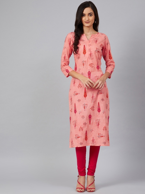 

AHIKA Women Pink Screen Printed Straight Kurta