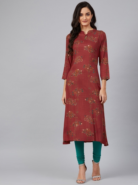 

AHIKA Women Maroon & Brown Screen Printed A-Line Kurta