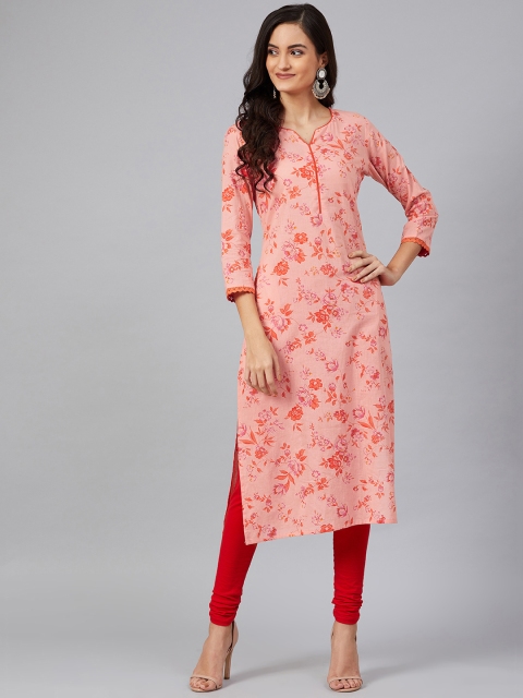 

AHIKA Women Pink & Red Floral Printed Straight Kurta