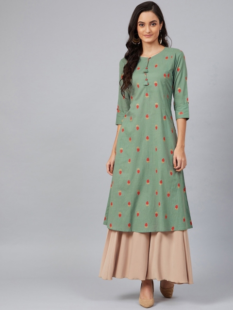 

AHIKA Women Green & Red Printed A-Line Kurta