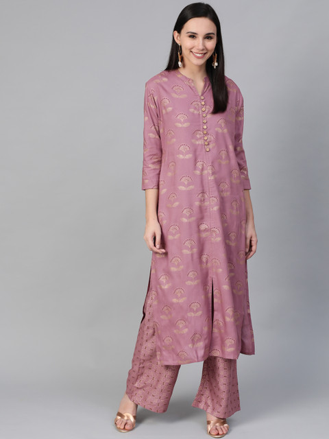 

Sringam Women Mauve & Golden Printed Kurta with Palazzos