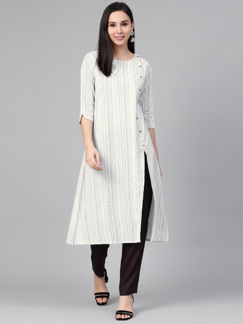 

Sringam Women White & Black Striped A-Line Kurta