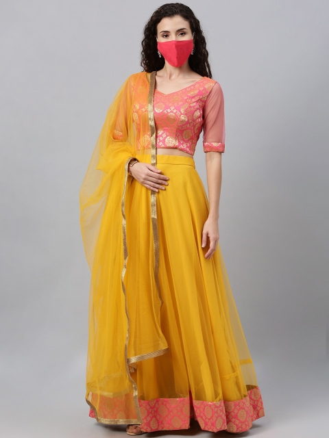 

EthnoVogue Mustard Yellow Woven Design Made to Measure Lehenga Choli