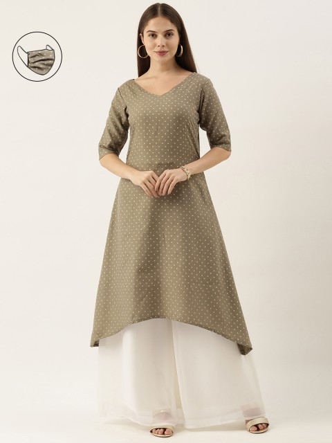 

EthnoVogue Women Grey White Printed Made To Measure Kurta Set